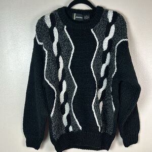 Vintage JUSTIN BLAKE knitted sweater 90s size large grandpa abstract